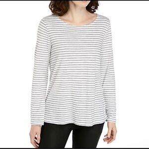 Eileen Fisher Striped Long Sleeve 100% Linen T Shirt